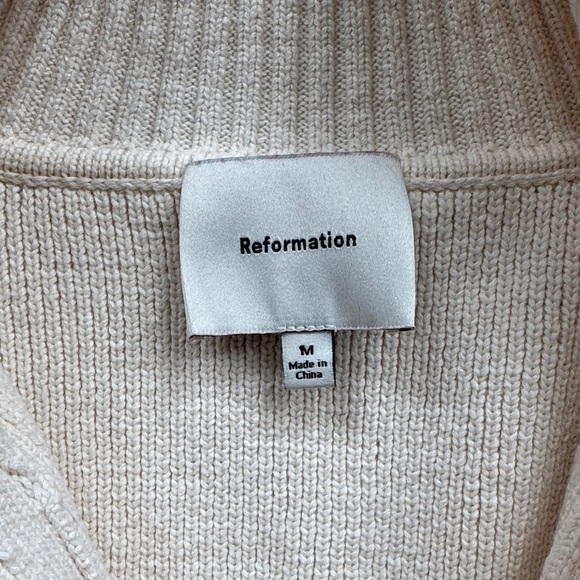 Reformation Brooklyn Polo Cream Sweater with Button Collar - 100% Organic Cotton - Picture 4 of 7